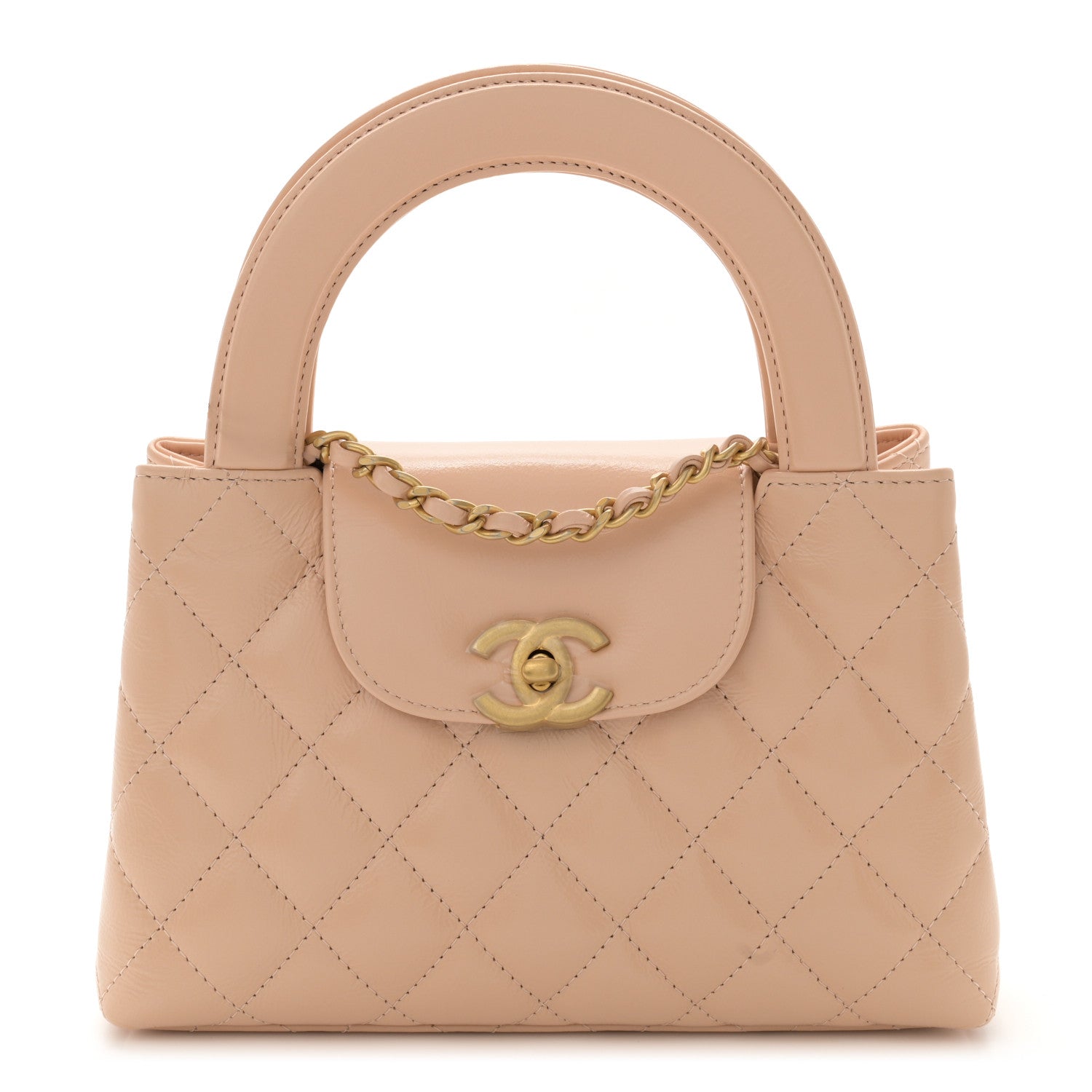 Chanel Shiny Aged Calfskin Quilted Nano Kelly Shopper Beige 1 of 11