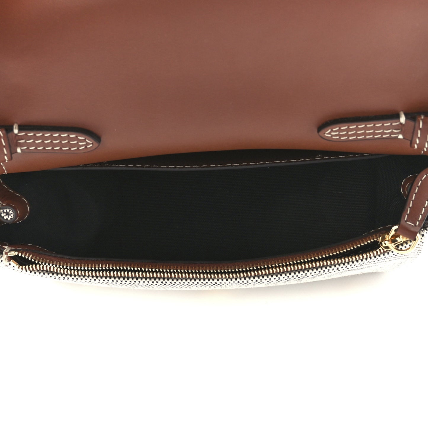 Cotton Canvas Horseferry Print Small Crossbody Bag Grey Tan