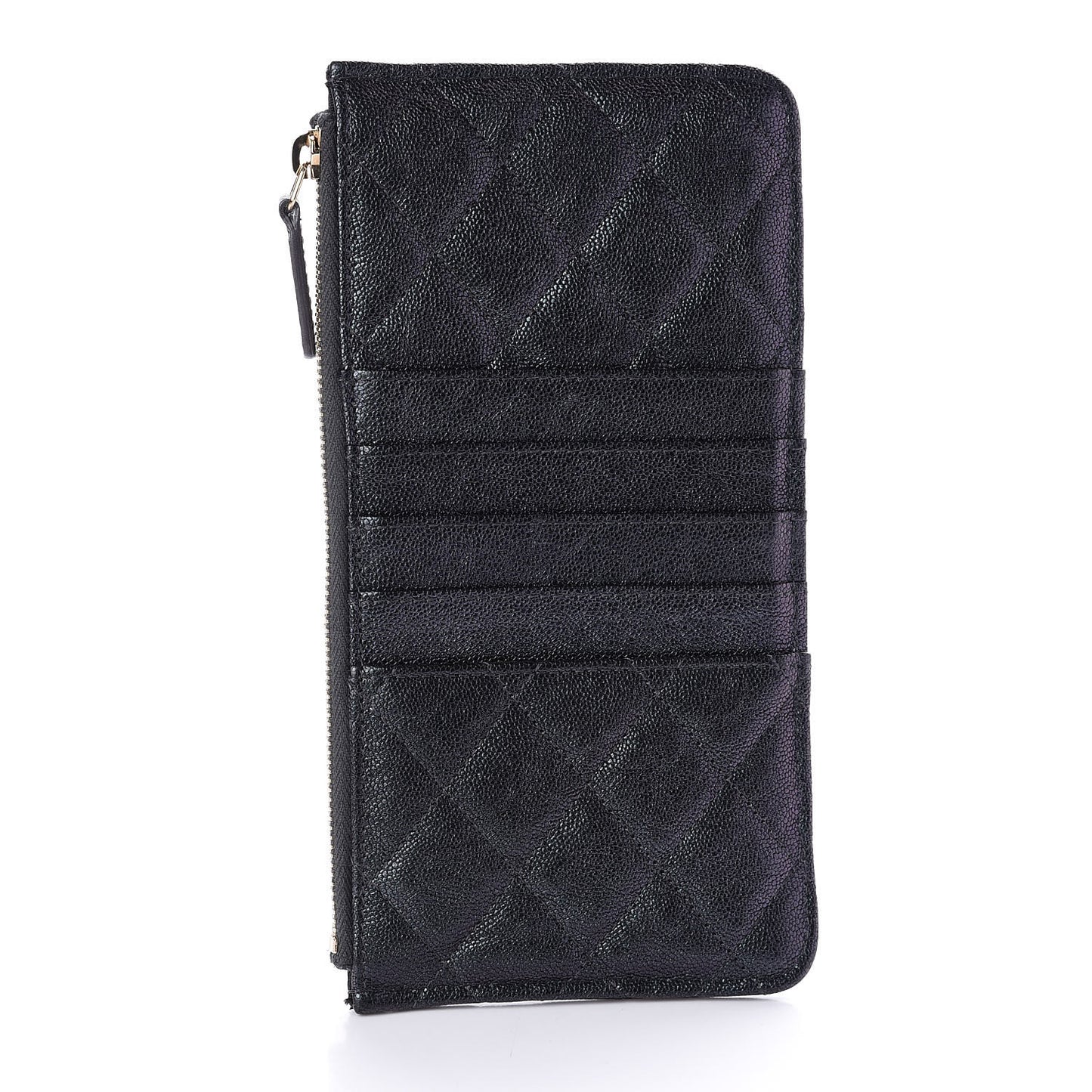 Iridescent Caviar Quilted Classic Flat Wallet Pouch Black