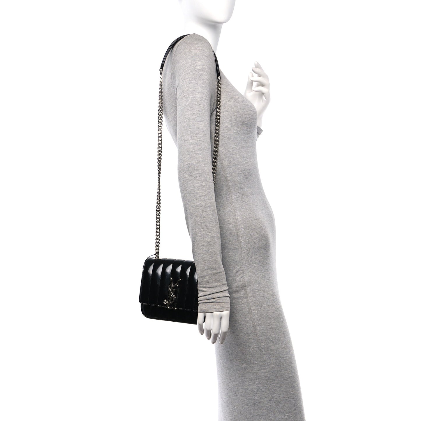Patent Calfskin Matelasse Monogram Small Vicky Chain Bag Black