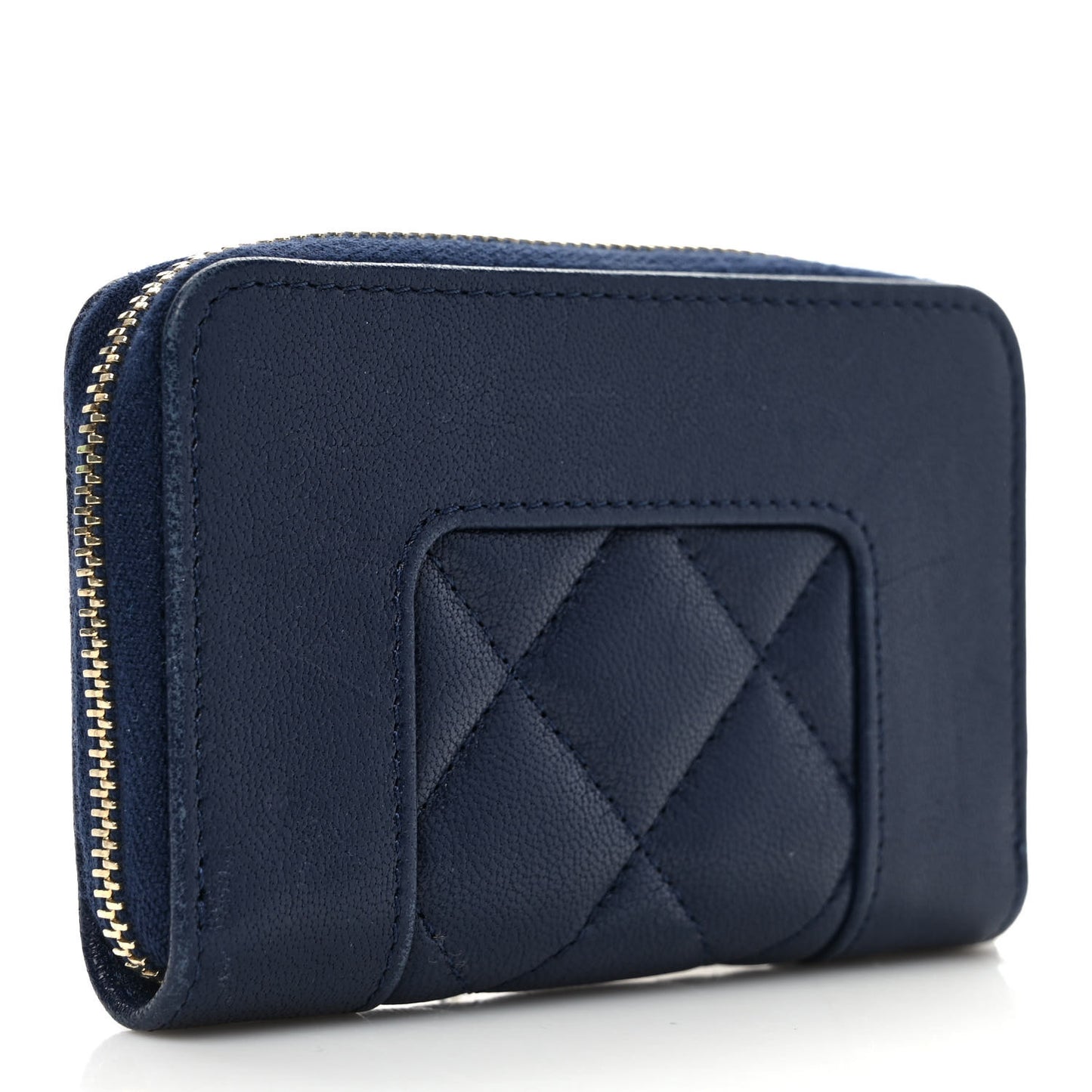Sheepskin Quilted Vintage Mademoiselle Zip Coin Purse Navy Blue