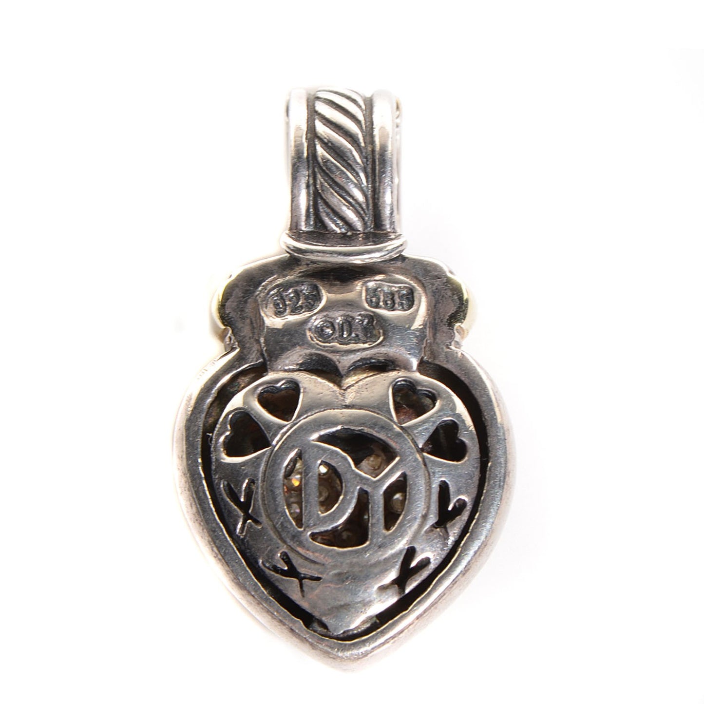 Sterling Silver 14K Gold Pave Diamond Heart Enhancer Pendant