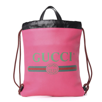 Gucci Grained Calfskin Logo Drawstring Backpack Box Pink Green Black 2 of 12