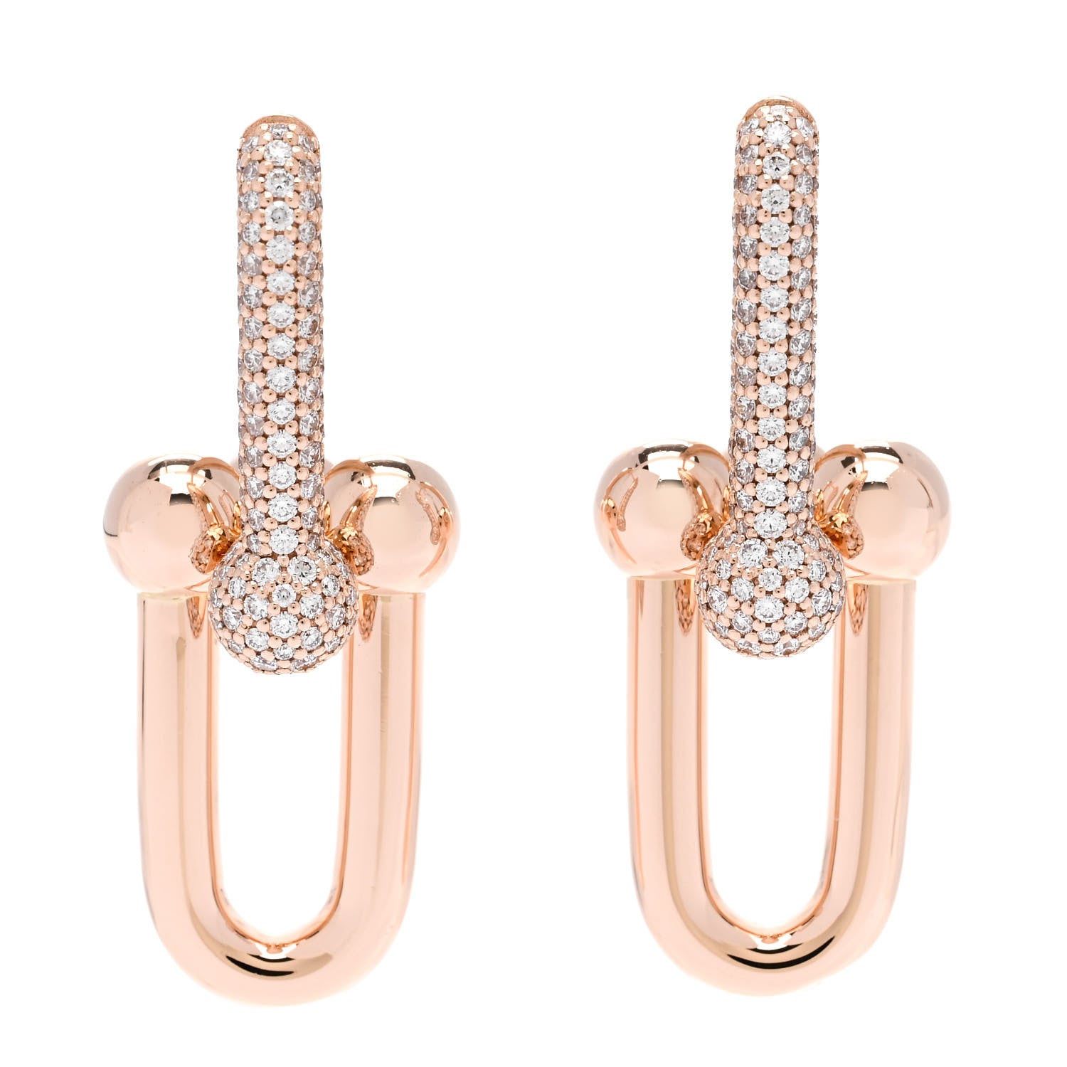 Tiffany 18K Rose Gold Diamond HardWear Link Earrings 1 of 5