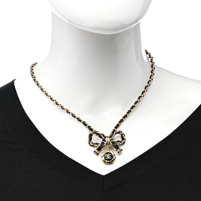 Chanel Metal Lambskin Chain CC Bow Necklace Black Gold 2 of 6