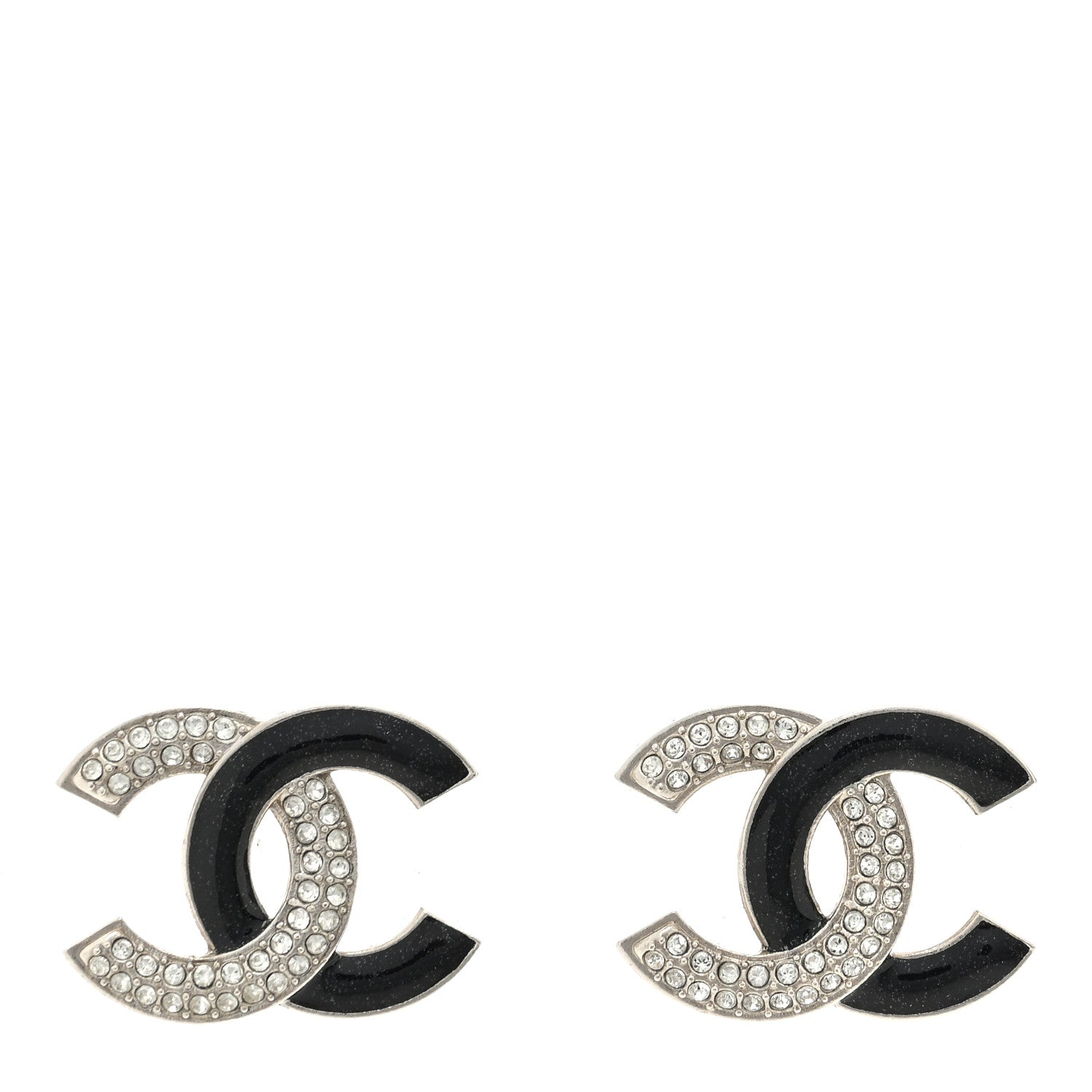 Chanel Crystal Enamel CC Earrings Silver Black 1 of 4