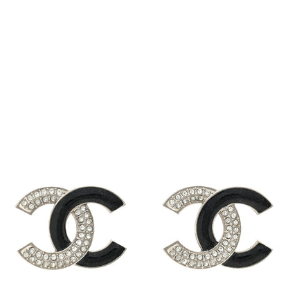 Chanel Crystal Enamel CC Earrings Silver Black 1 of 4