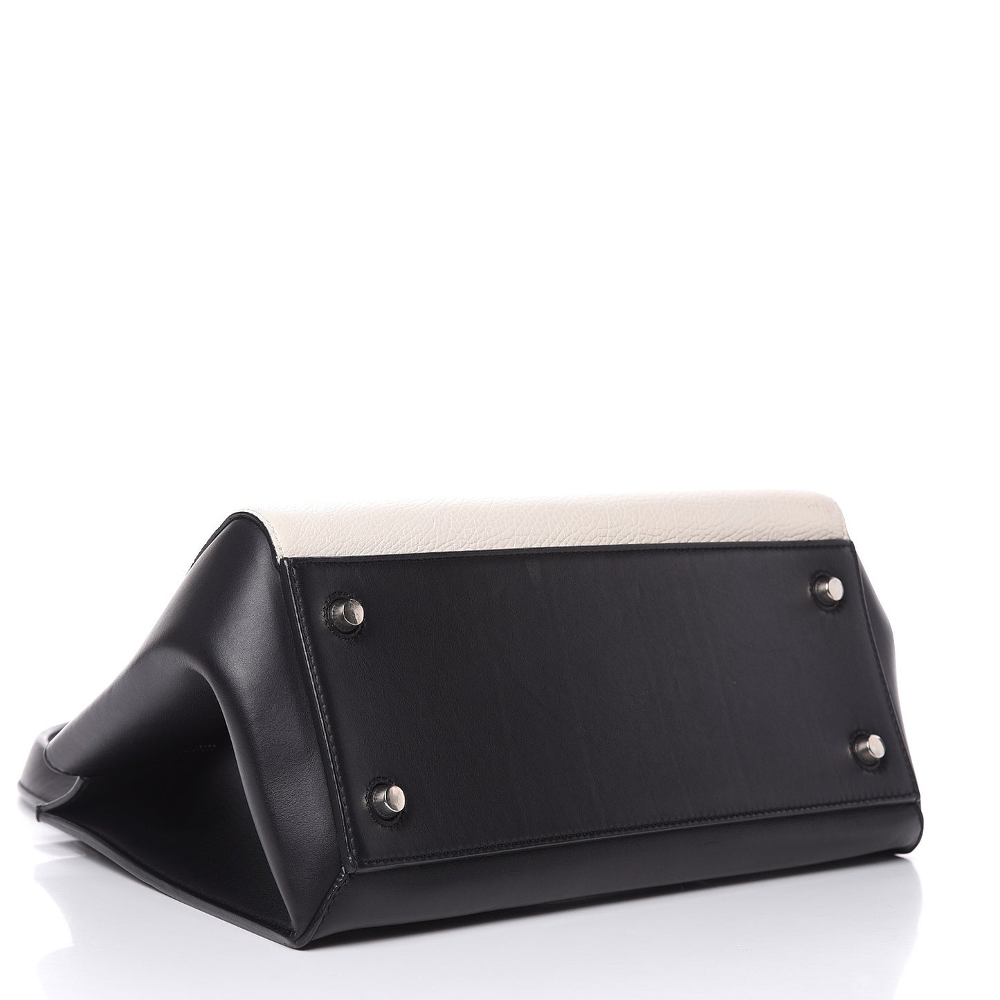 Textured Calfskin Small Bi-Color Edge Shoulder Bag Black Cream