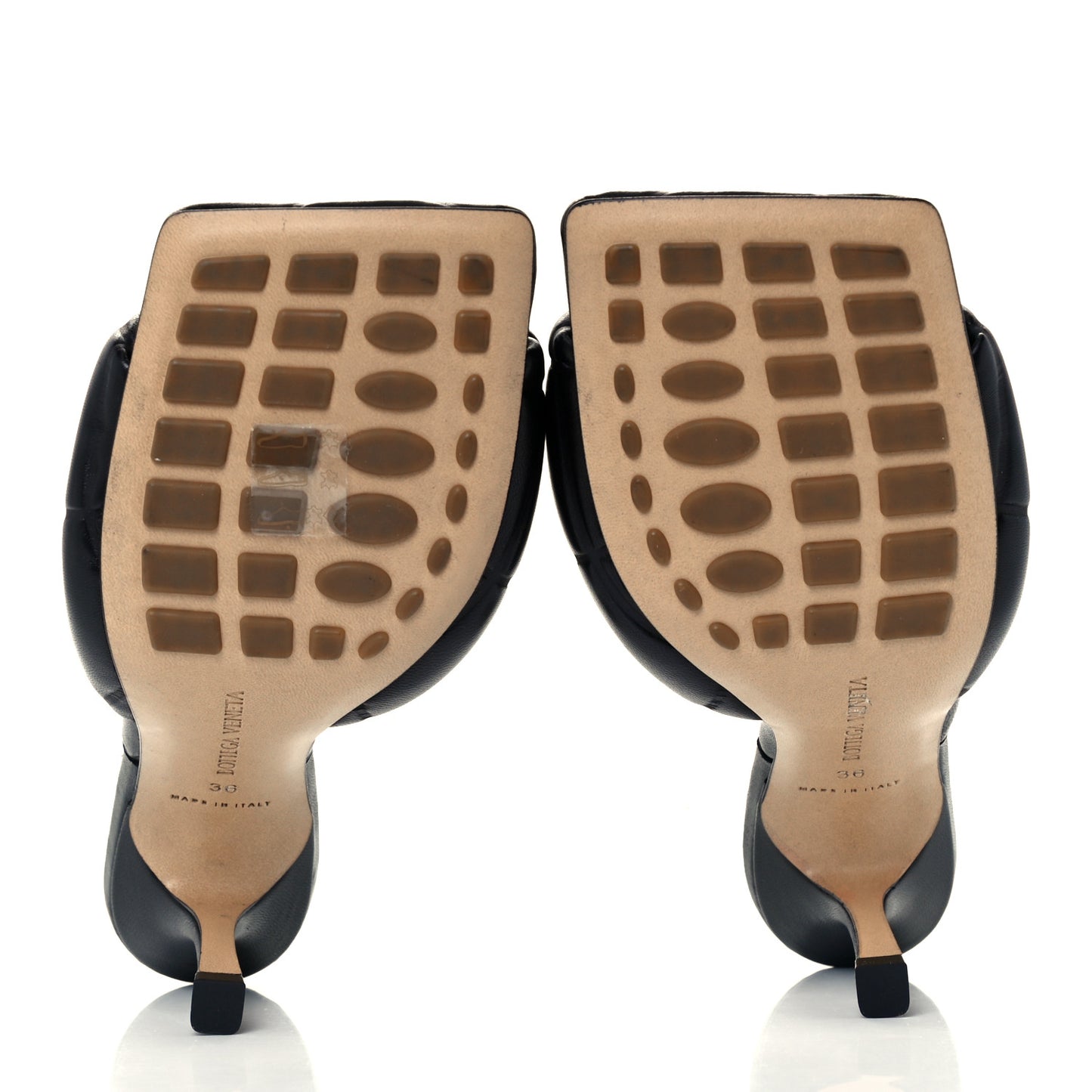 Nappa Quilted Rubber Lido Mule Sandals 36 Black