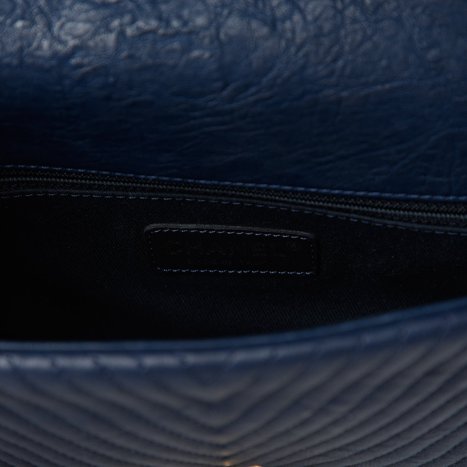 Chanel Calfskin Surpique Chevron Medium Flap Navy 8 of 10