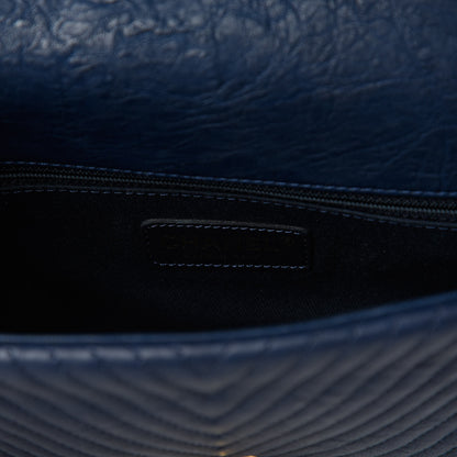Chanel Calfskin Surpique Chevron Medium Flap Navy 8 of 10