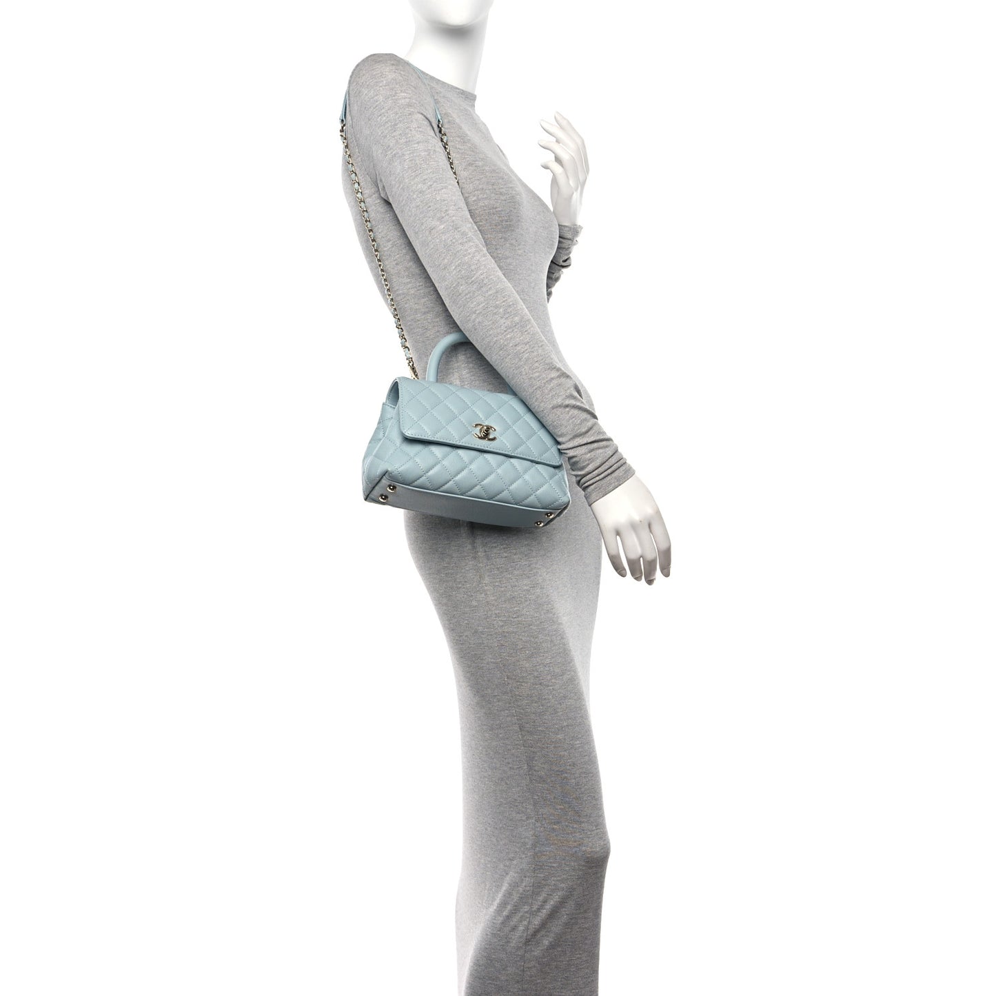 Caviar Quilted Mini Coco Handle Flap Light Blue
