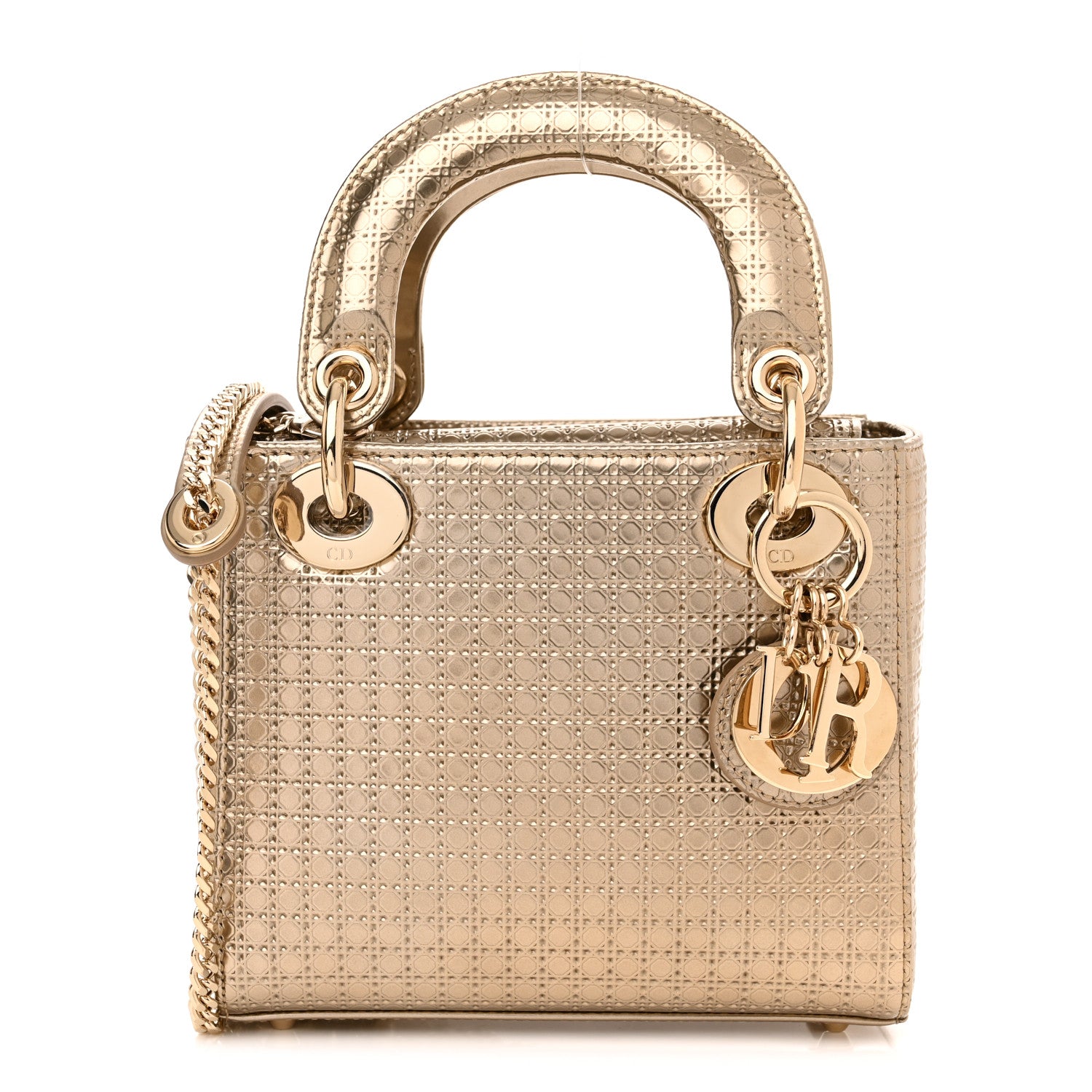 Christian Dior Metallic Patent Micro-Cannage Mini Lady Dior Champagne 1 of 10