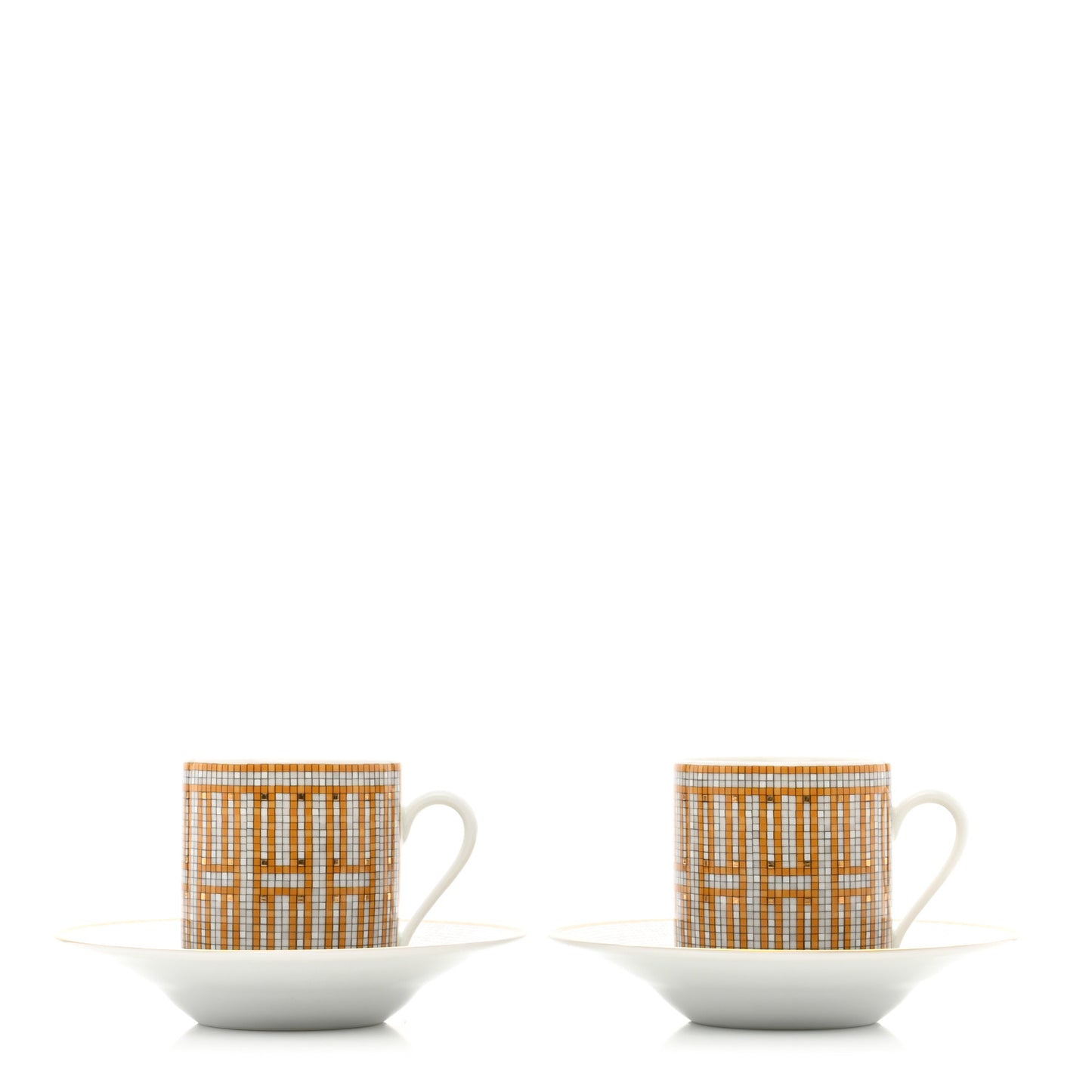 Porcelain Mosaique Au 24 Gold Coffee Cup and Saucer Set of 2