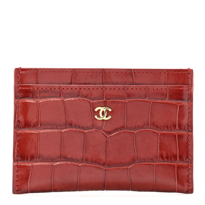 Chanel Calfskin Crocodile Embossed Crococo Card Holder Burgundy 1 of 6