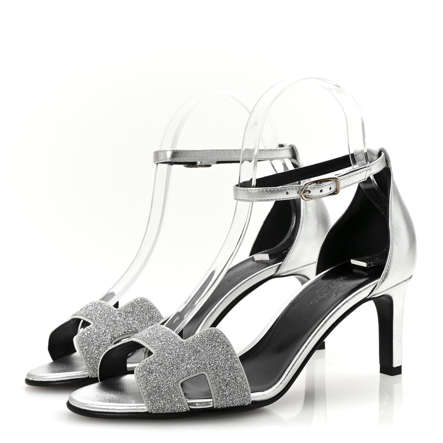 Hermes Metallic Lambskin Crystal Powder Premiere 70 Sandals 37 Gris Argente 4 of 8