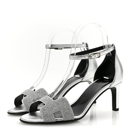 Hermes Metallic Lambskin Crystal Powder Premiere 70 Sandals 37 Gris Argente 4 of 8