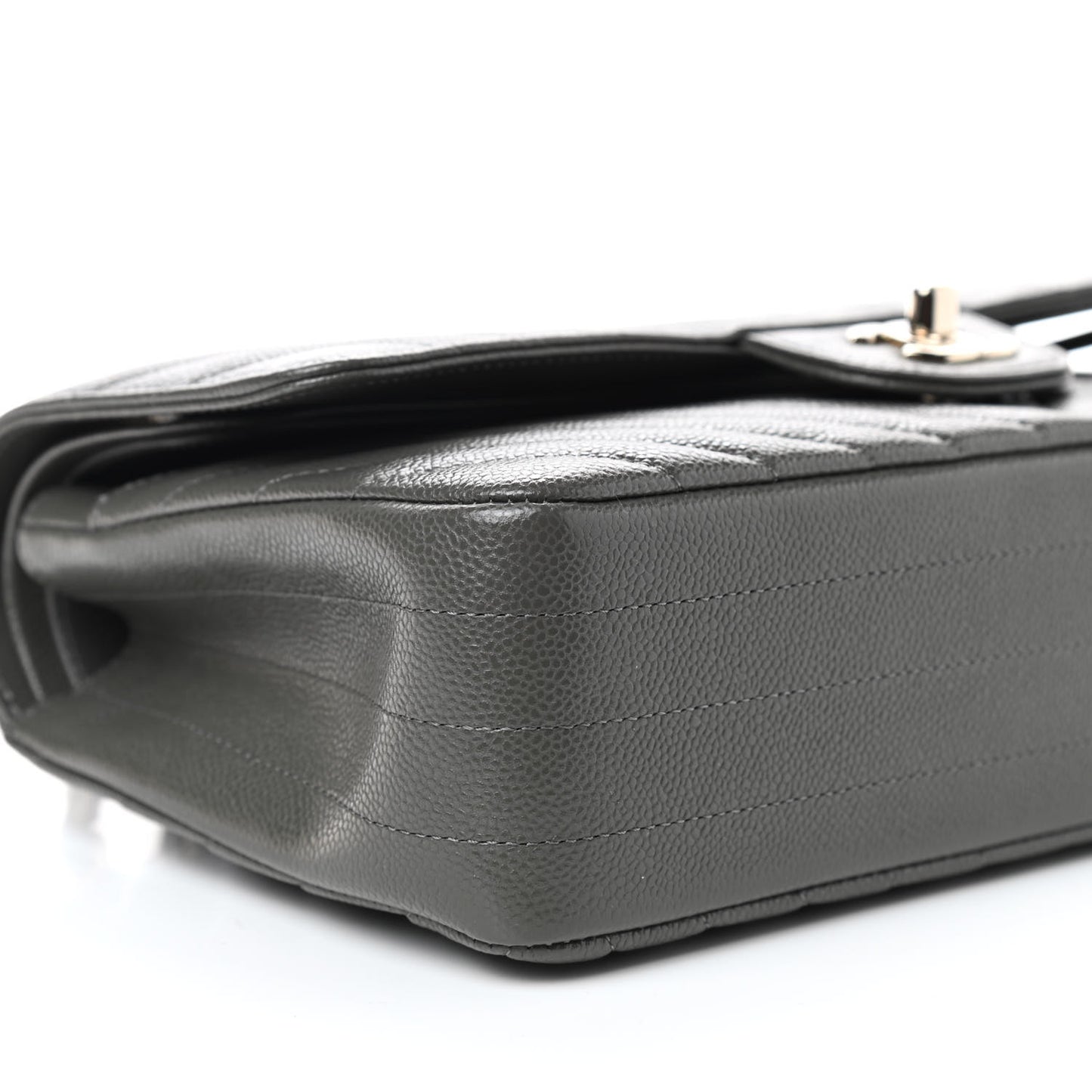 Caviar Chevron Quilted Medium Double Flap Dark Grey