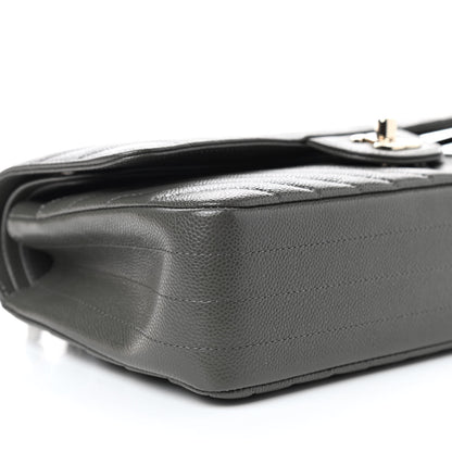 Chanel Caviar Chevron Quilted Medium Double Flap Dark Grey 9 of 10