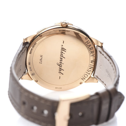 Harry Winston 18K Rose Gold Alligator Diamond 39mm Midnight Quartz Watch Champagne Sunray 5 of 10