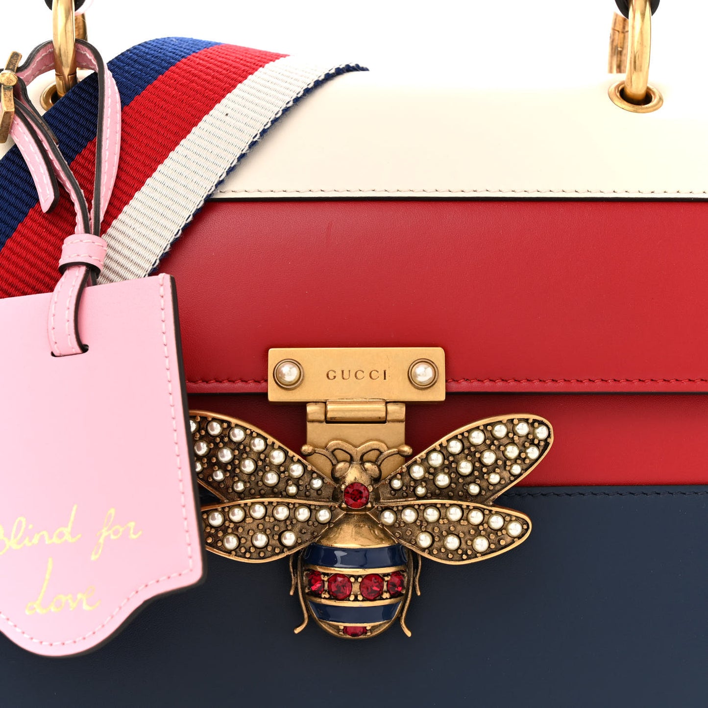 Calfskin Sylvie Web Small Queen Margaret Top Handle Bag Blue Agata Hibiscus Red Mystic White Sugar Pink