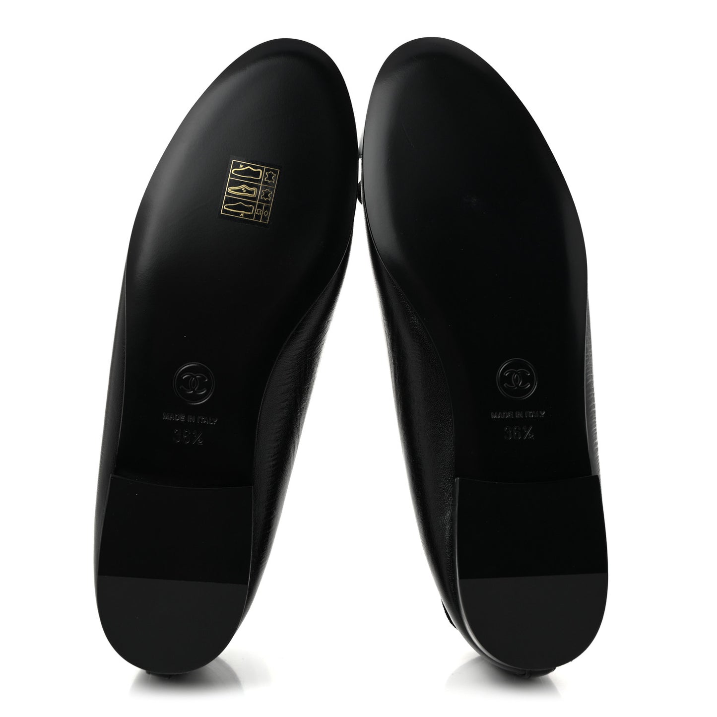 Crumpled Shiny Lambskin Cap Toe CC Ballerina Flats 36.5 Black White