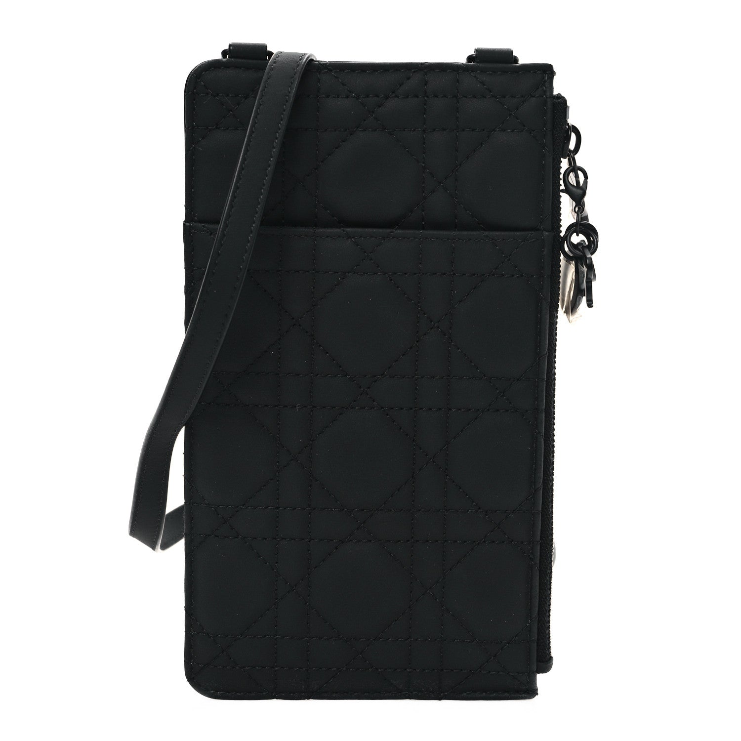Christian Dior Ultra Matte Calfskin Cannage Lady Dior Zip Wallet With Strap Black 1 of 11