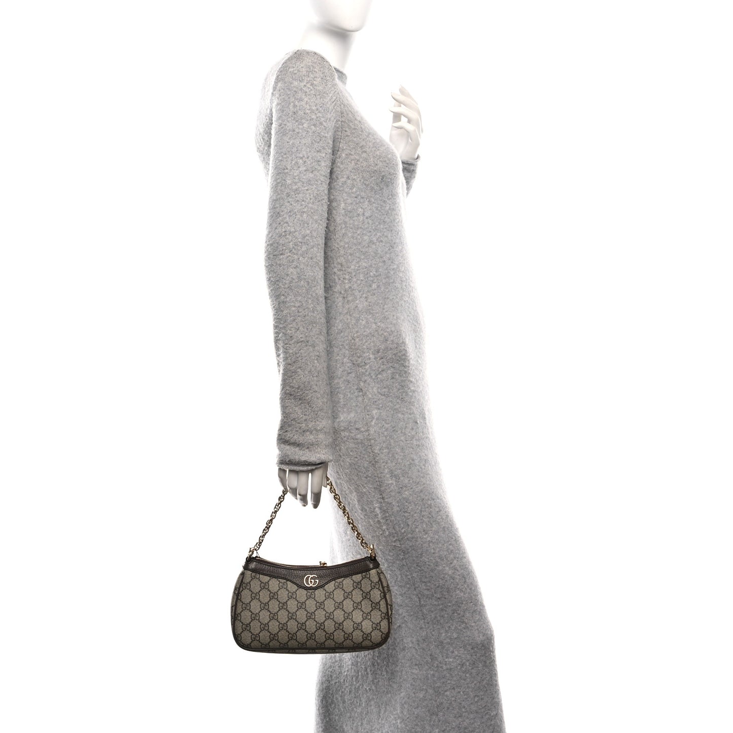 GG Supreme Monogram Textured Dollar Calfskin Web Small Ophidia GG Handbag Beige Ebony New Acero