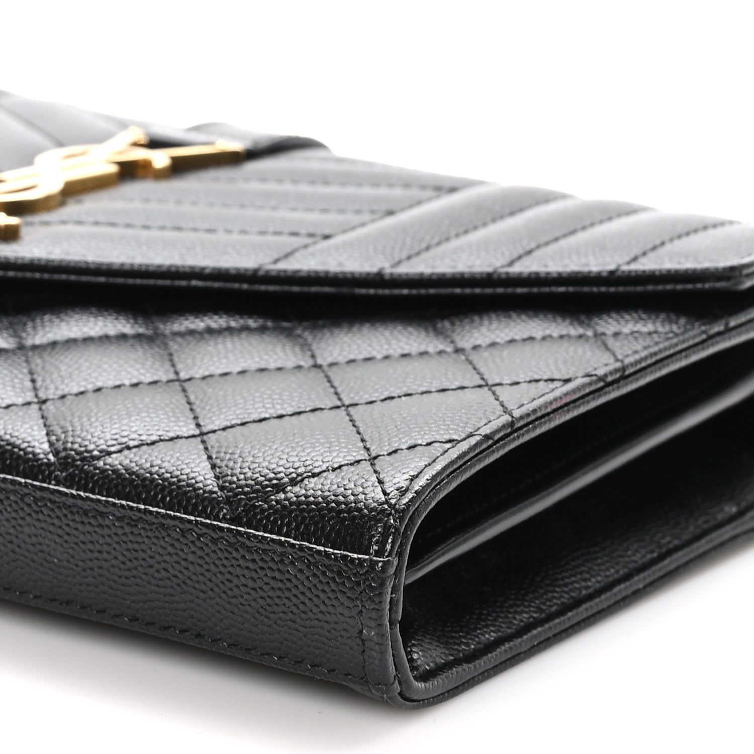 Saint Laurent Grain De Poudre Mixed Matelasse Triquilt Monogram Chain Wallet Black 10 of 11