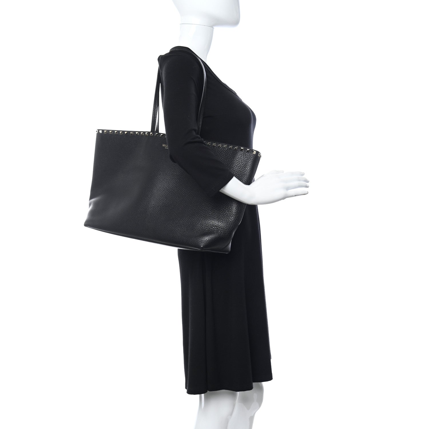 Valentino Garavani Grained Calfskin Small Rockstud Shoulder Tote Black 2 of 12