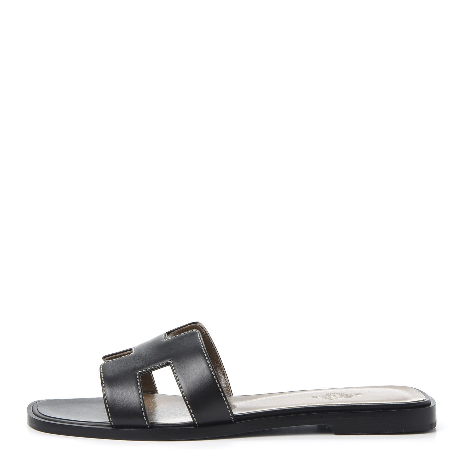 Hermes Box Calfskin Oran Sandals 36.5 Black 1 of 8