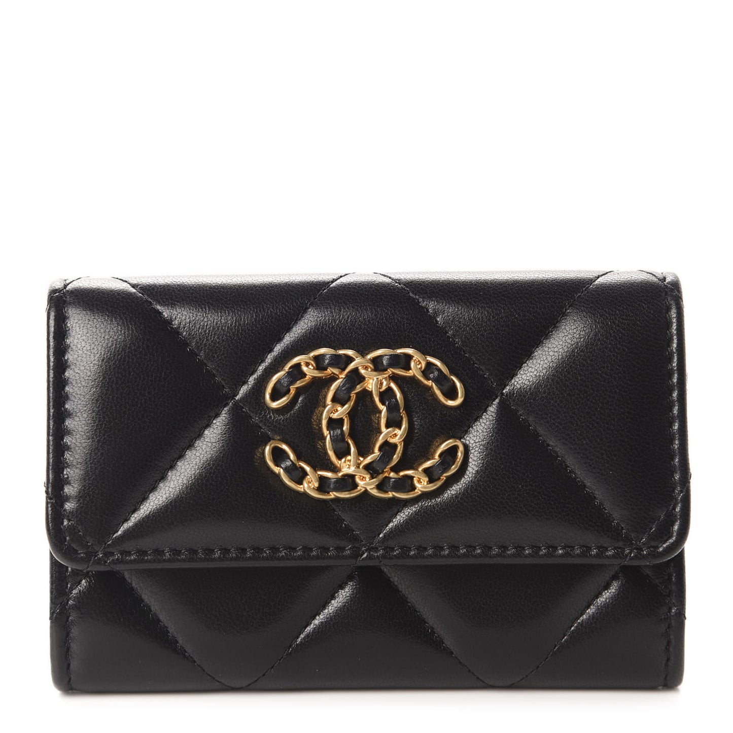 Lambskin Quilted Chanel 19 Flap Card Holder Black