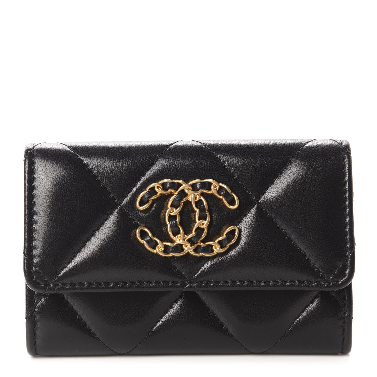 Chanel Lambskin Quilted Chanel 19 Flap Card Holder Black 1 of 9