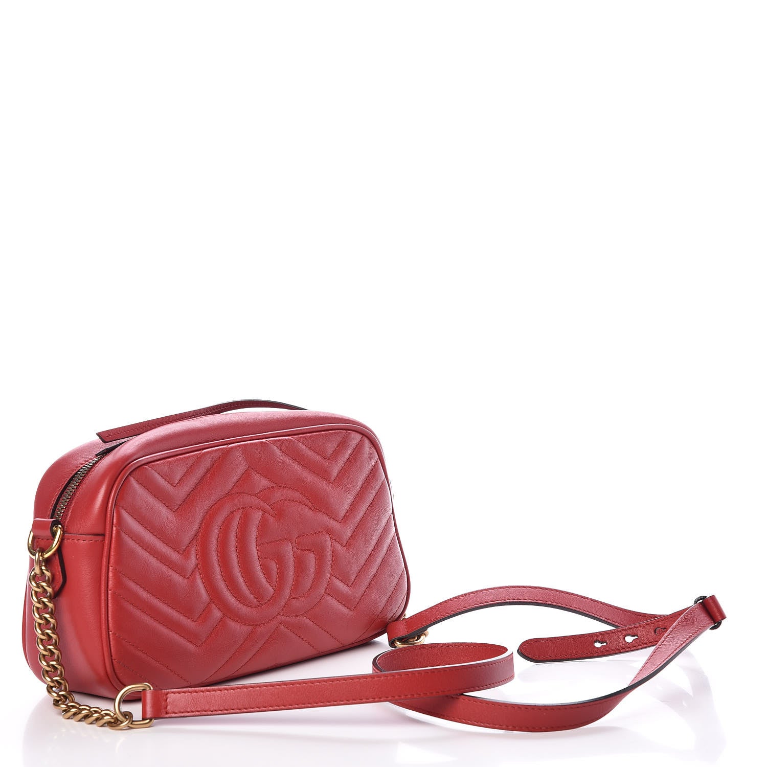 Gucci Calfskin Matelasse Small GG Marmont Chain Shoulder Bag Hibiscus Red 3 of 9