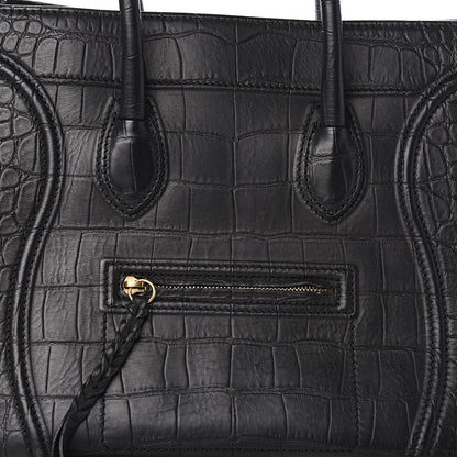 Celine Crocodile Embossed Calfskin Medium Phantom Luggage Black 9 of 9