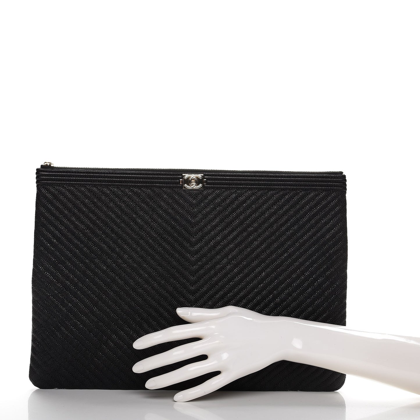 Caviar Chevron Large Boy Cosmetic Case Black