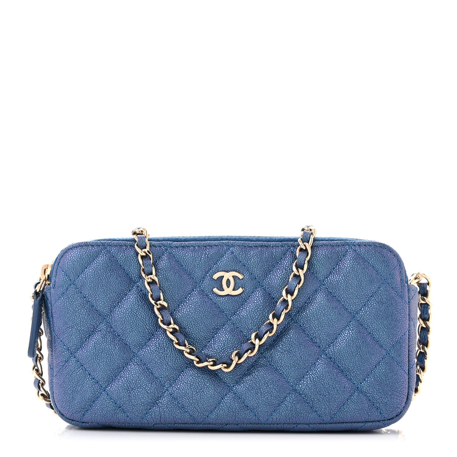 Chanel Iridescent Caviar Quilted Clutch With Chain Dark Blue 1 of 13