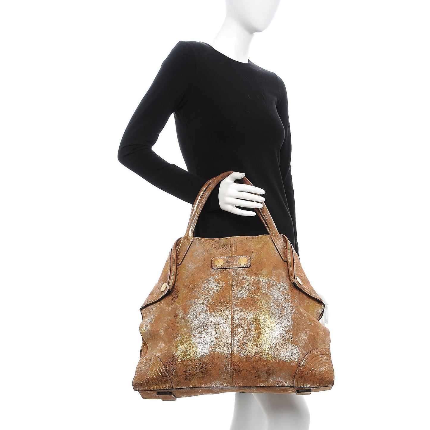 Distressed Metallic Suede Faithful De Manta Tote Gold