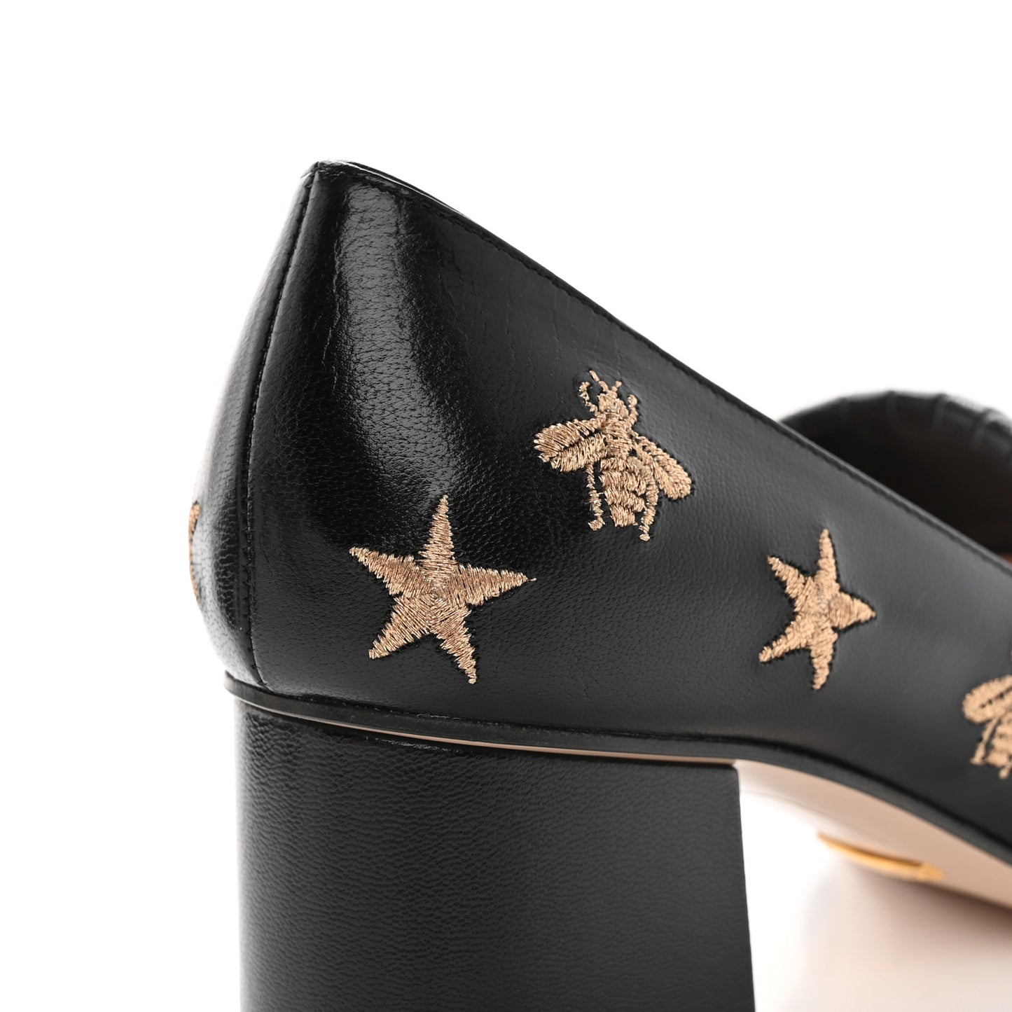 Quentin Goatskin Bee Star Embroidered GG Marmont Fringe 50mm Loafer Pumps 37 Black