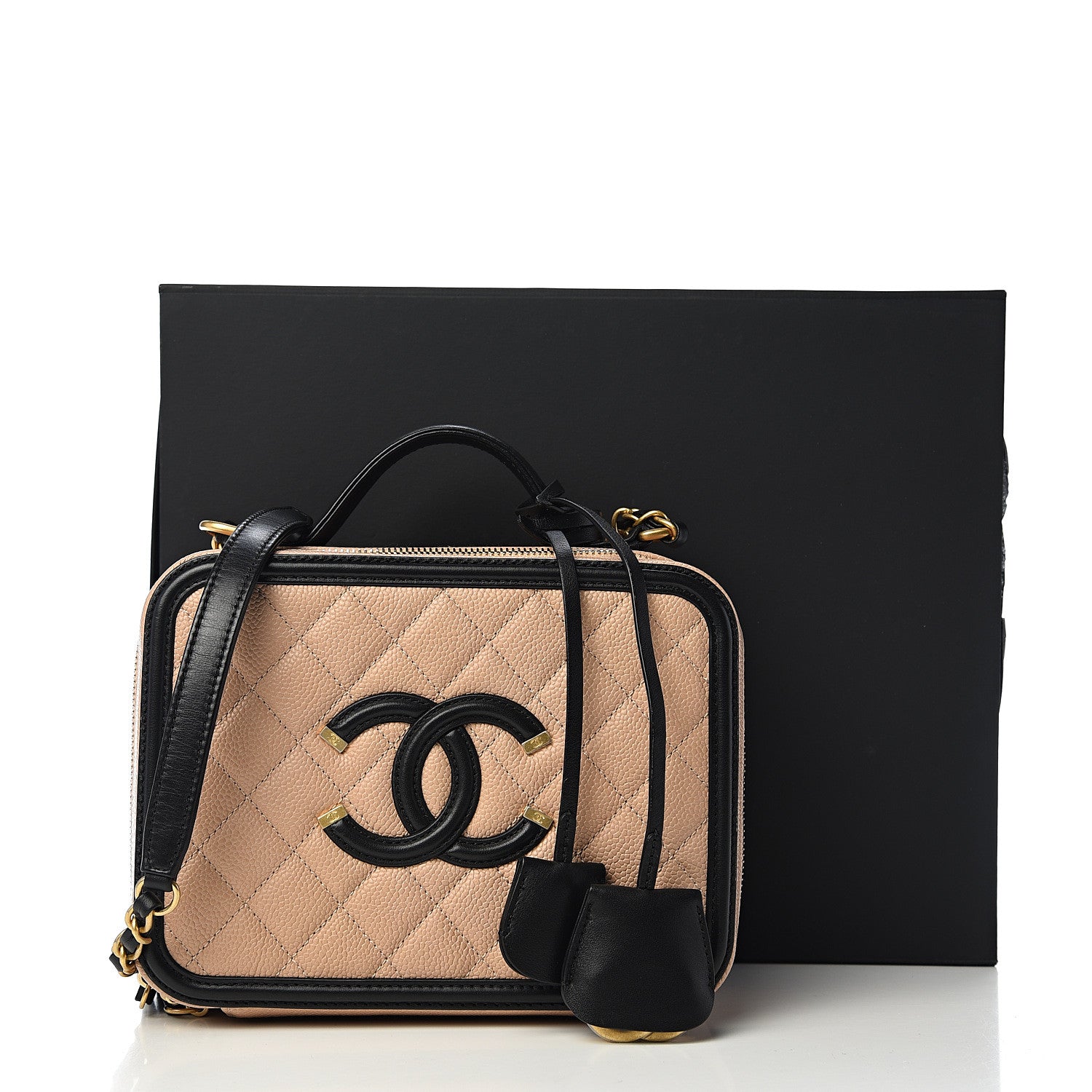 Chanel Caviar Quilted Medium CC Filigree Vanity Case Beige Black 10 of 11