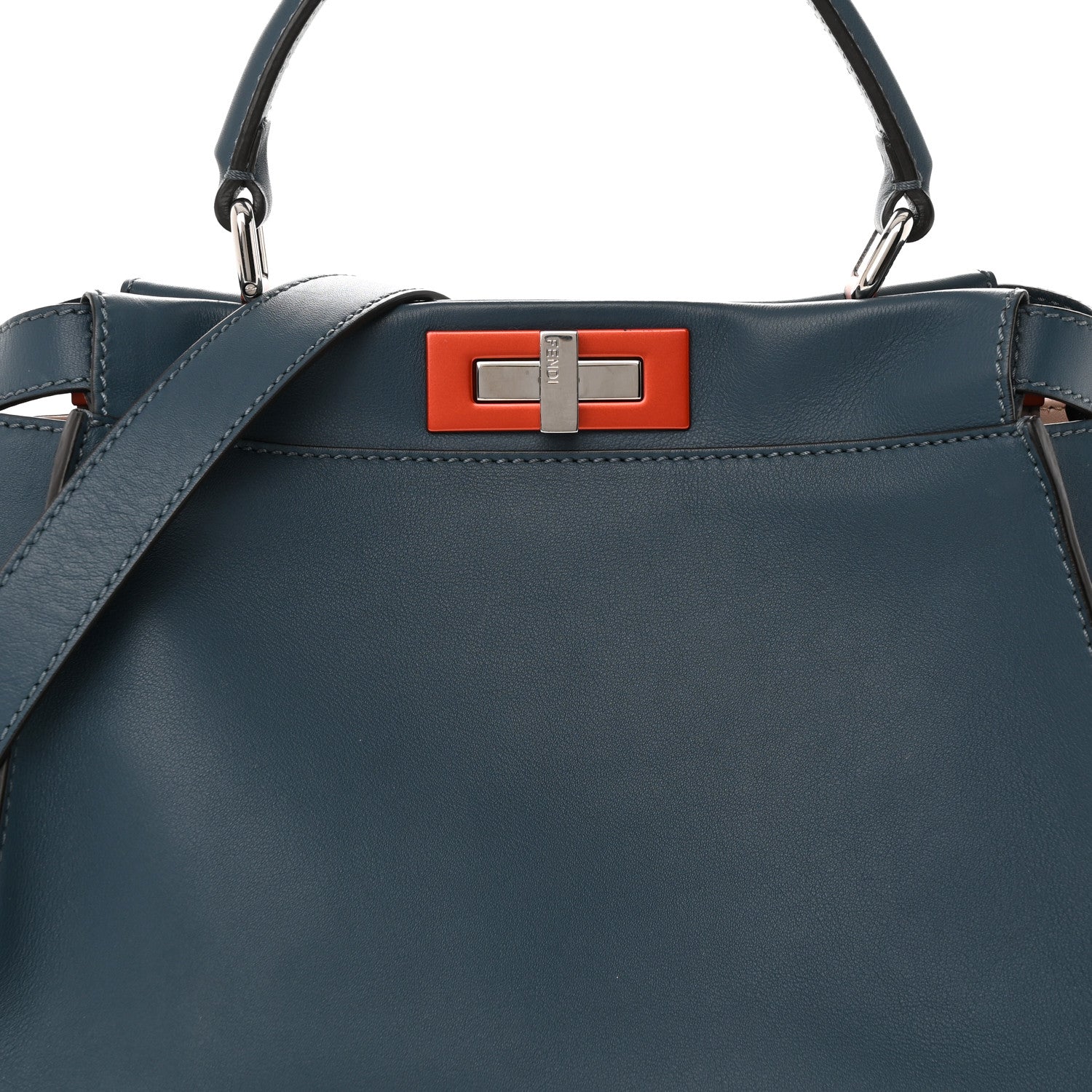 Fendi Vitello Seta Shiny Nappa Medium Peekaboo Iconic Satchel Blue Pink 8 of 12