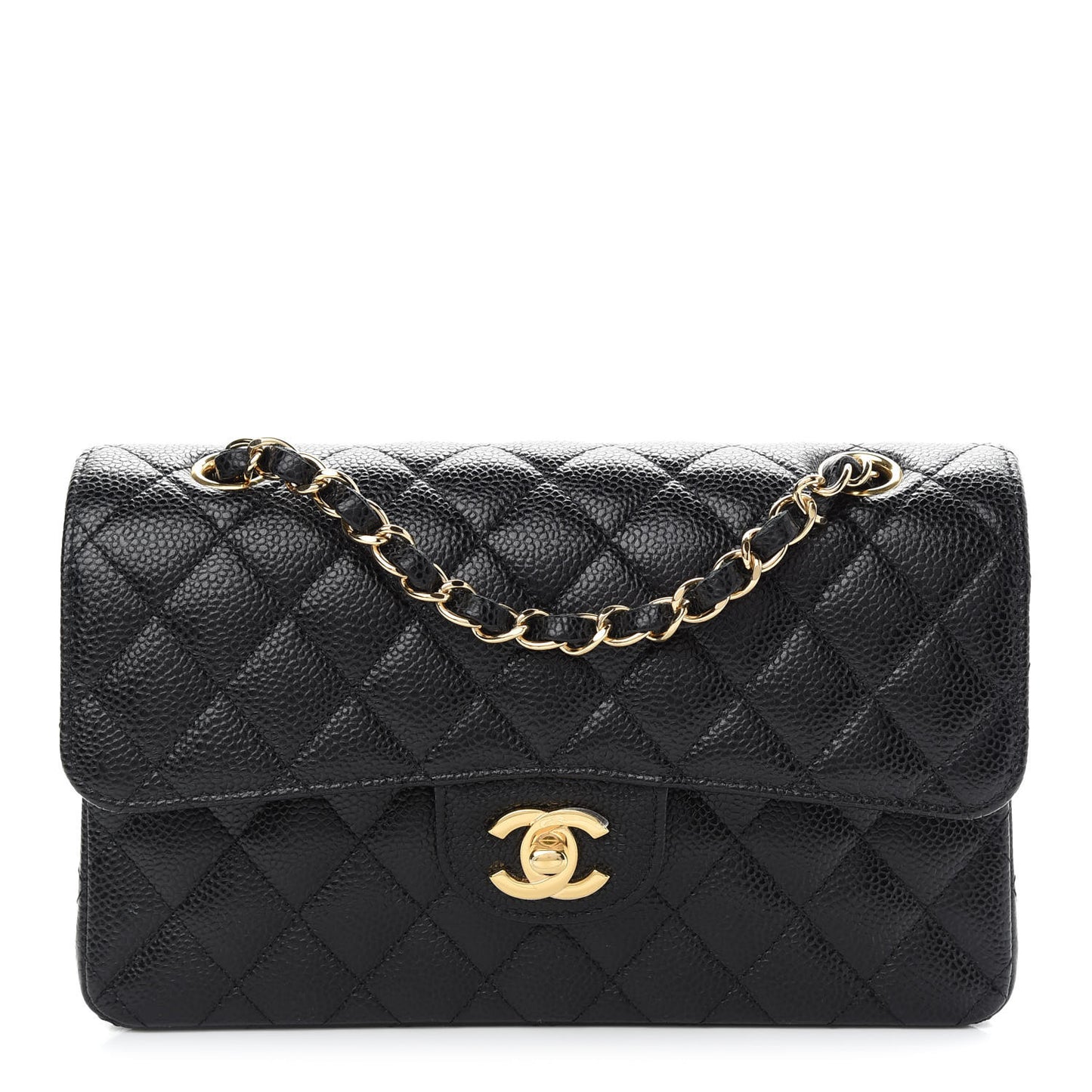 Caviar Quilted Small Double Flap Black