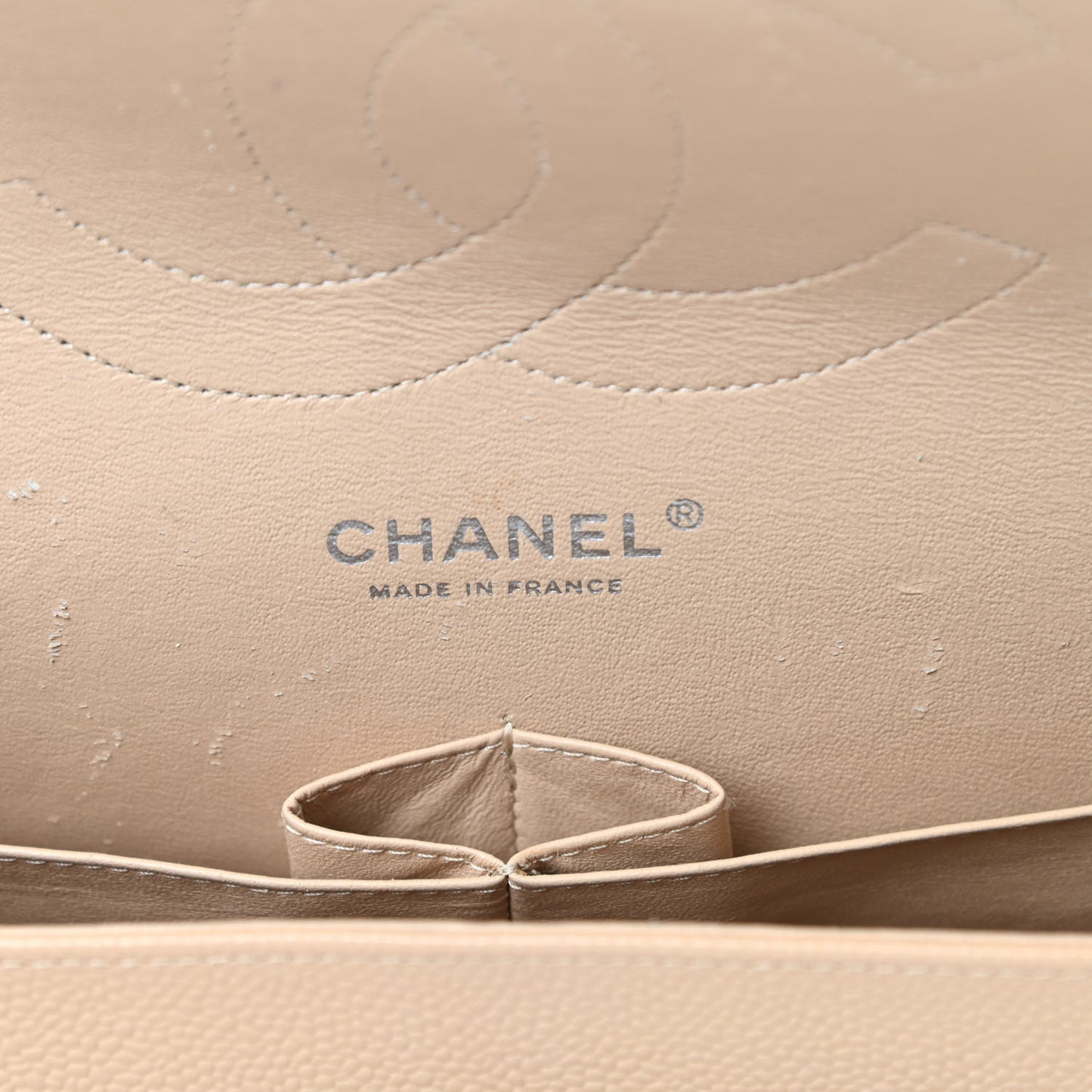 Caviar Quilted Jumbo Double Flap Beige Clair