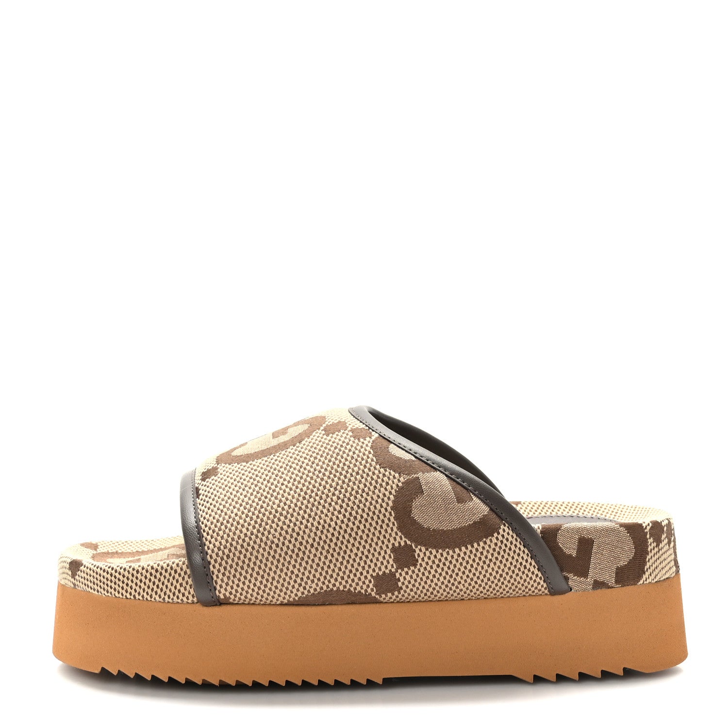 Gucci Monogram Jumbo GG Nappa Samoa Platform 40mm Slide Sandals 35 Camel Ebony New Acero 1 of 9