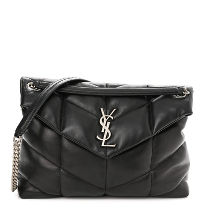 Saint Laurent Lambskin Quilted Medium Loulou Puffer Monogram Chain Satchel Black 1 of 11