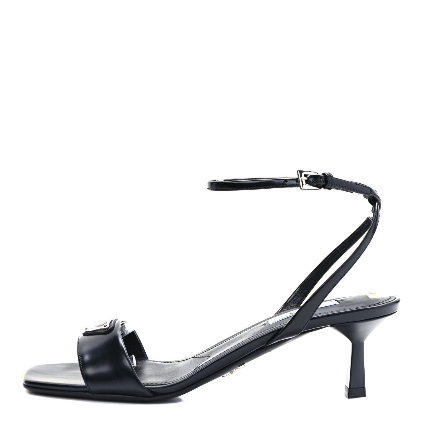 Spazzolato Metal Triangle Logo Ankle Strap 55mm Sandals 37 Black