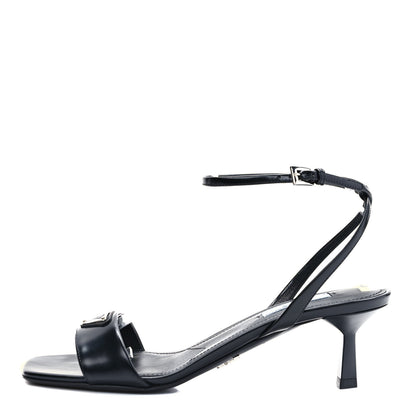 Prada Spazzolato Metal Triangle Logo Ankle Strap 55mm Sandals 37 Black 1 of 8