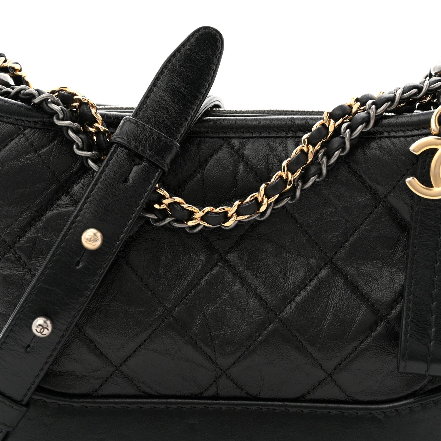 Chanel Aged Calfskin Quilted Small Gabrielle Hobo Black 14 of 23
