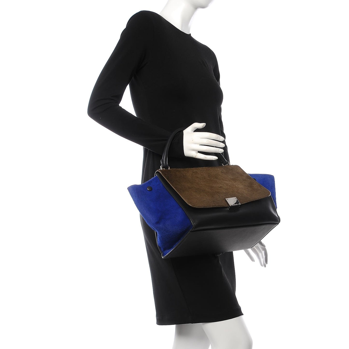 Pony Hair Smooth Calfskin Tri-color Medium Trapeze Cobalt