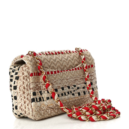 Chanel Cotton Raffia Lambskin Woven Mini Rectangular Flap Beige Red Black 3 of 16